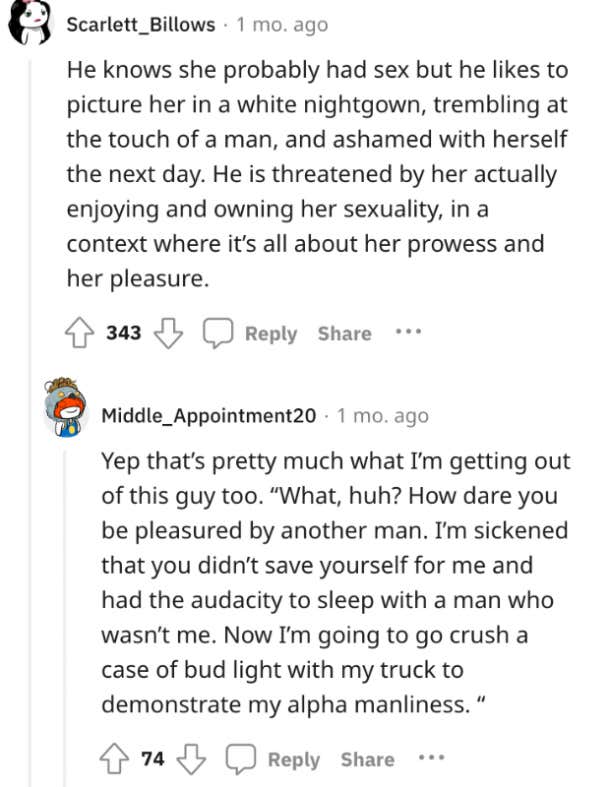 reddit story about man angry about his wife's trashy college years