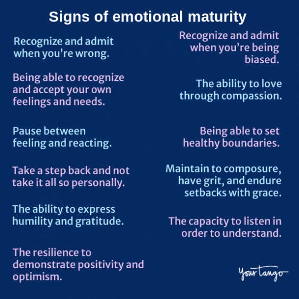 signs of emotional maturity on blue background