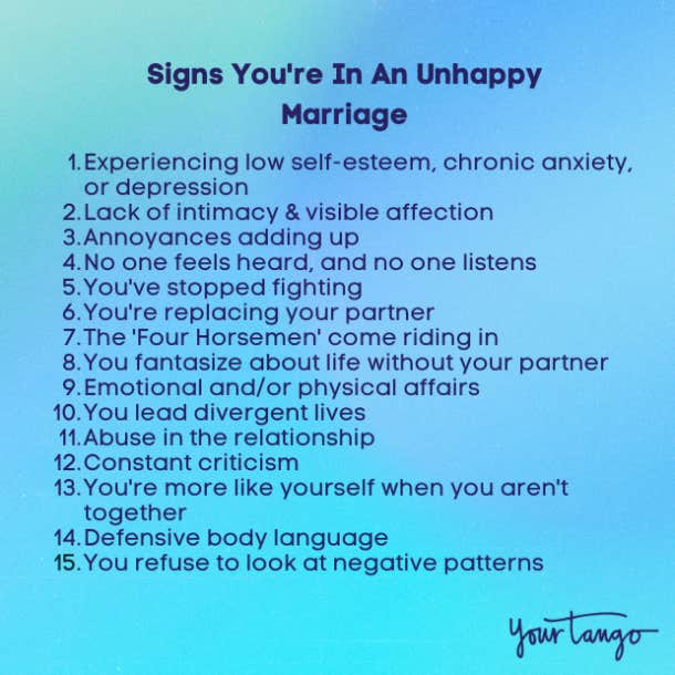 Signs you're in an unhappy marriage