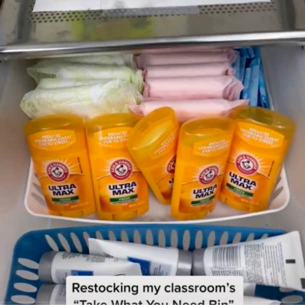 teacher's 'take what you need bin' for classroom