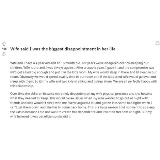 wife calls husband biggest disappointment in her life reddit post
