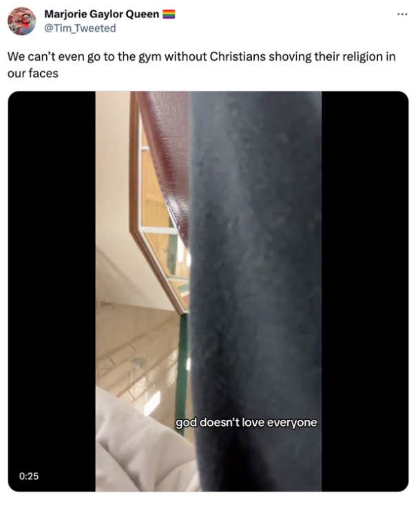 tweet about video in which woman was harassed at the gym by Christian man