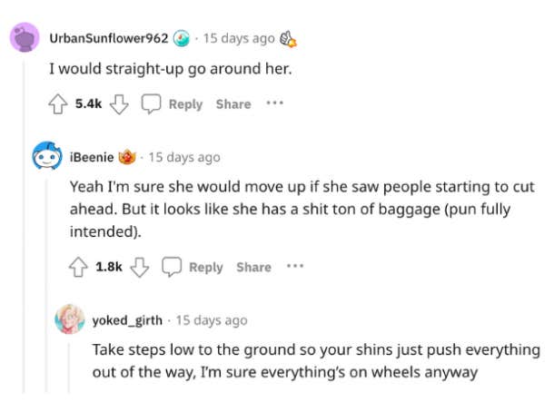 comments on reddit story about woman who refuses to move up in line