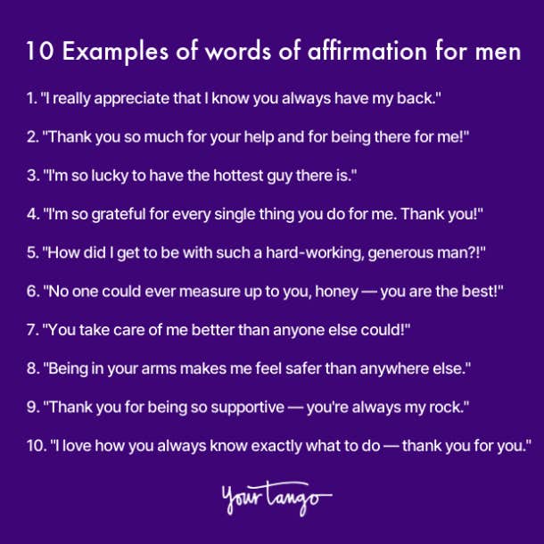 list of 10 words of affirmation for men in white font on purple background