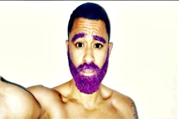 Man with purple glitter beard.
