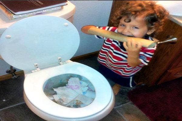 Stuffing paper towels in the toliet.