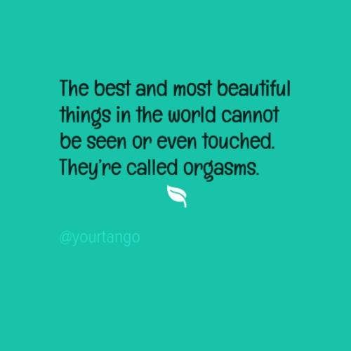 The best and most beautiful things in the world cannot be seen or even touched. They're called orgasms.