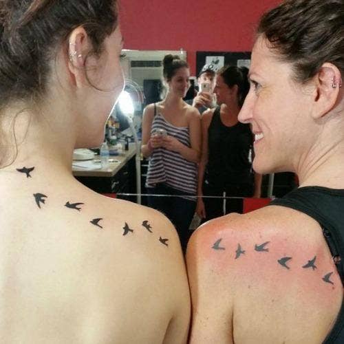 birds in flight mother daughter tattoos