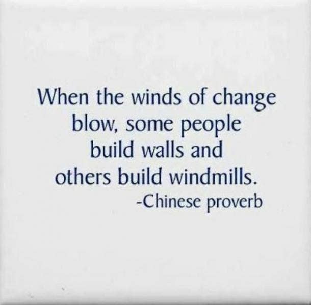  When the winds of change blow, some people build walls and others build windmills.