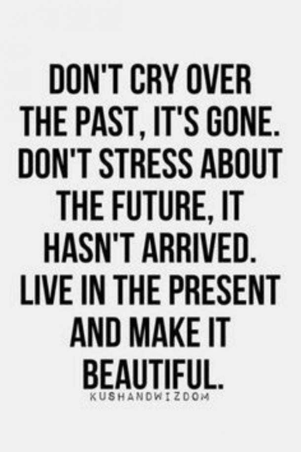 Don't cry over the past, it's gone. Don't stress about the future, it hasn't arrived. Live in the present and make it beautiful.