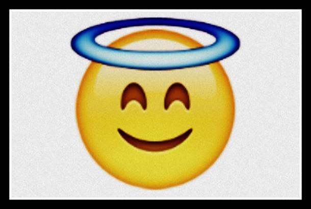 flirty emoji smiling face with halo aka angel baby
