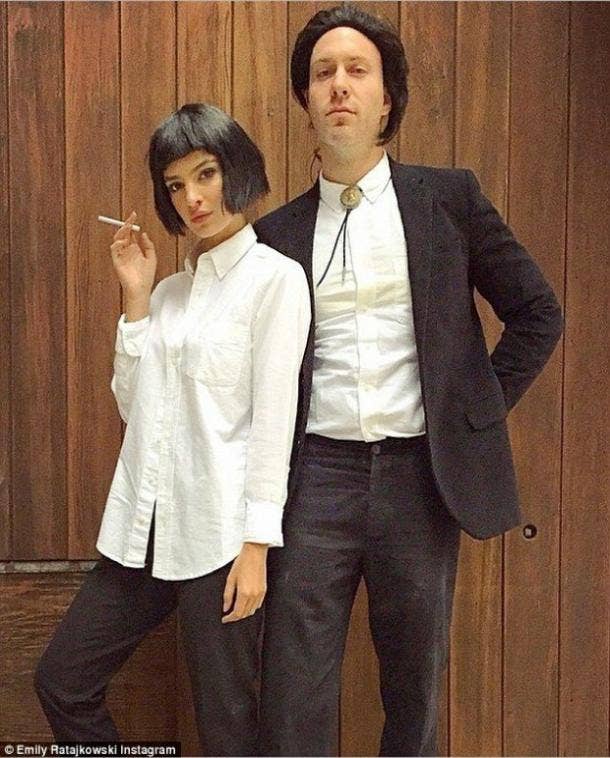The perfect coordinating couples costume: Vincent Vega and Mia Wallace from "Pulp Fiction". nostalgic halloween costume throwback