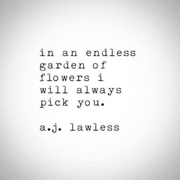 In an endless garden of flowers I will always pick you.