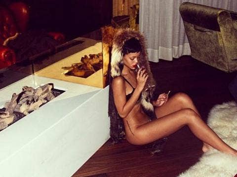 Eventually, Rihanna just gave up on bottoms altogether, opting instead to show off a black bra, some illicit activities and some fur <a href="http://instagram.com/badgalriri/">instagram.com</a>