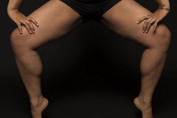 Thighs with feet on tip toe.