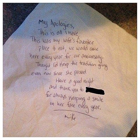 One Man's Napkin Note About His Late Wife