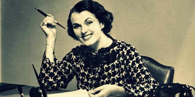 retro woman in office retro woman in office