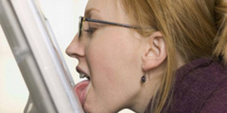 woman licking computer woman licking computer