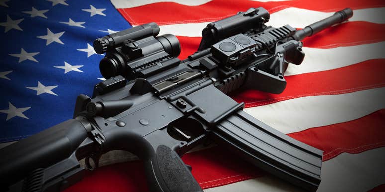 photo of gun on american flag