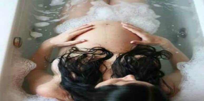 Pregnant woman in a bathtub. Pregnant woman in a bathtub.
