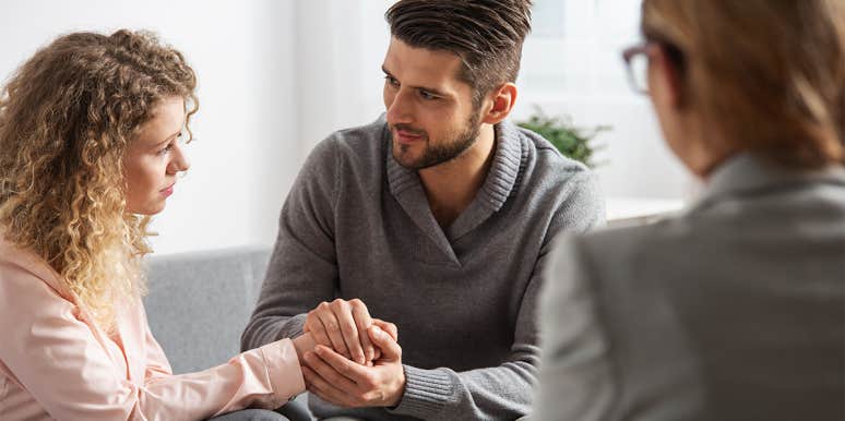 11 Divorce-Proof Reasons To Get Thee To Premarital Counseling Stat couple at marriage counseling
