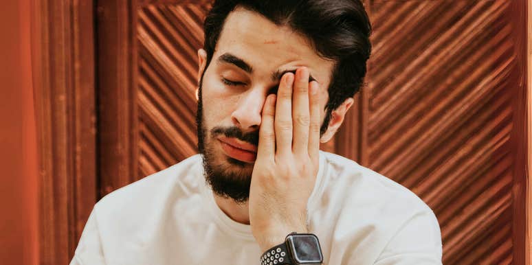 Man who is mentally drained and desperately needs rest. 