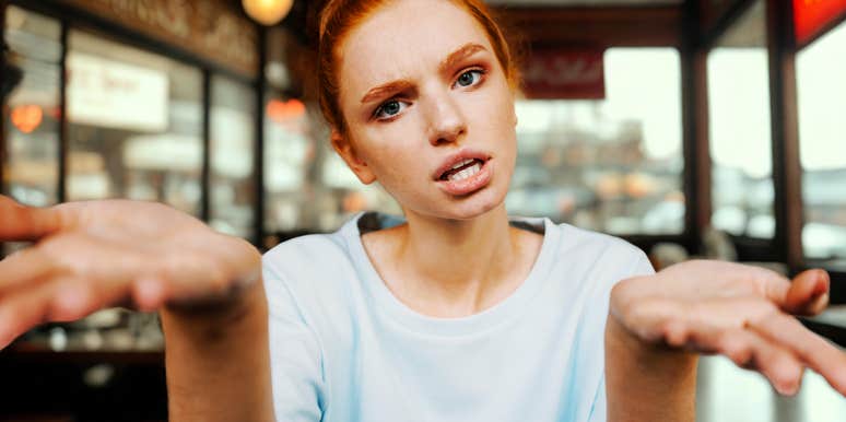 Woman who is giving man major signs to urgently leave relationship. 