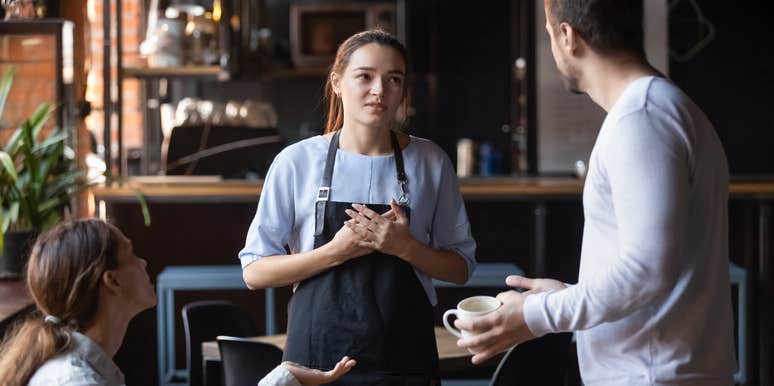 server trying to apologize after judging customer