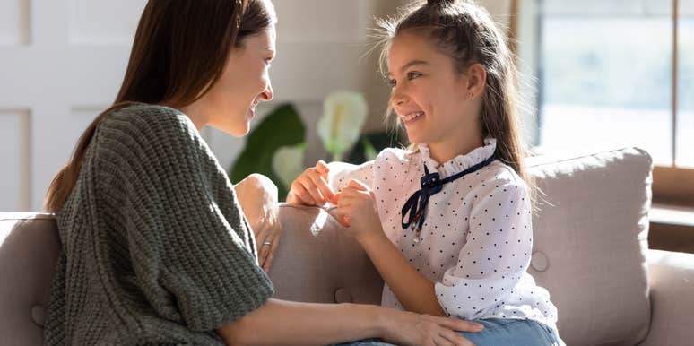 little girl who feels safe telling her mom everything