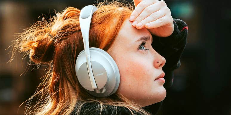 Person listening to music. 