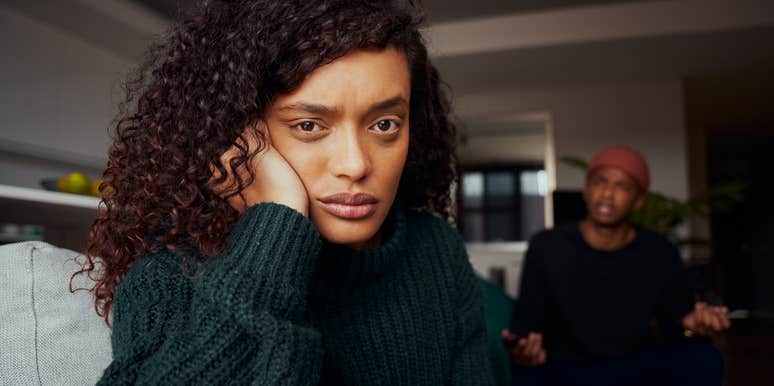 woman who cant stand her husband looking annoyed
