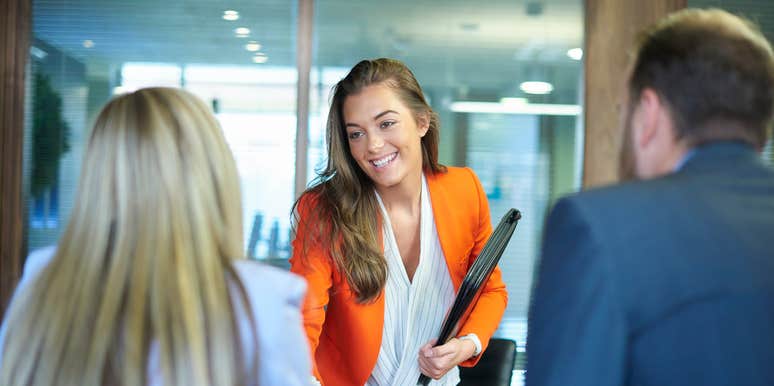 woman in job interview after reaching out to the hiring manager