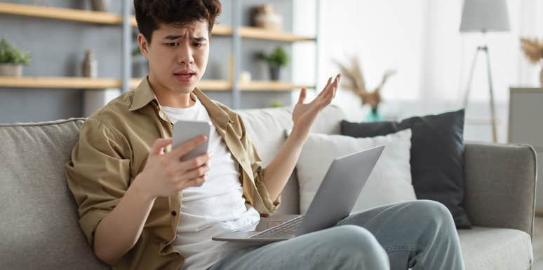 confused tutor reading texts from his student's mom