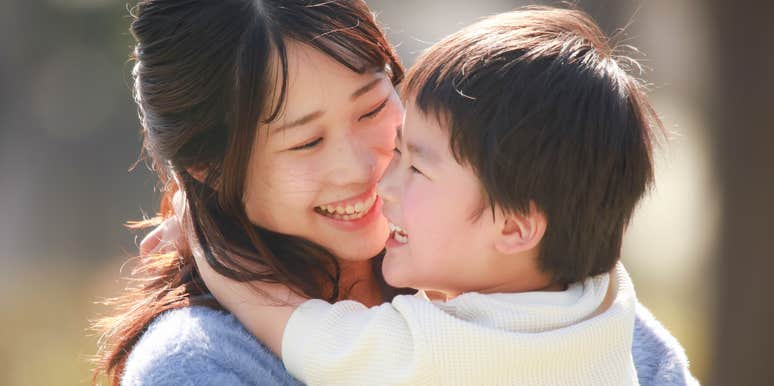 Mom loves child.