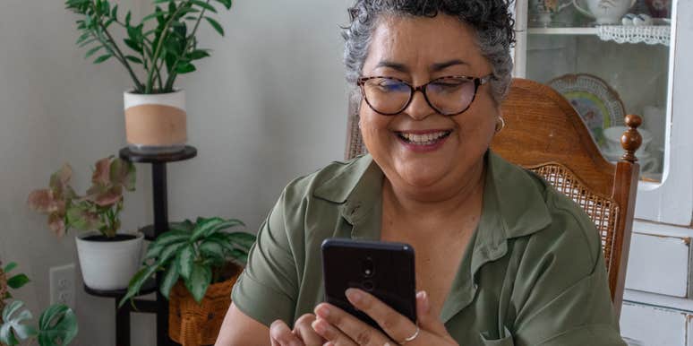 older woman on her phone