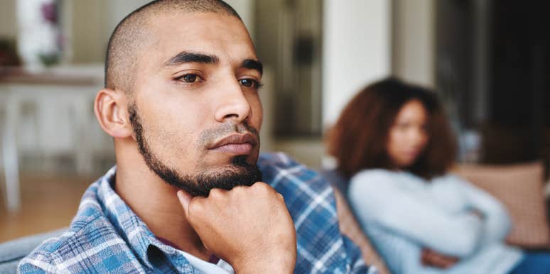 upset husband feeling taken for granted turned away from wife