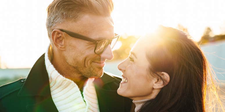 man deeply in love with wife looking into her eyes