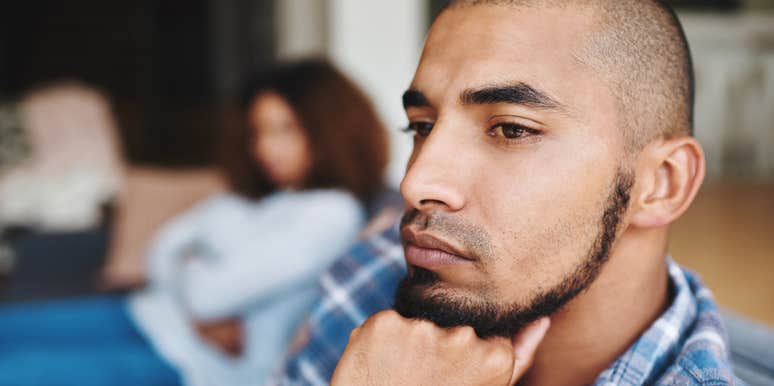 disconnected man thinking of leaving his relationship