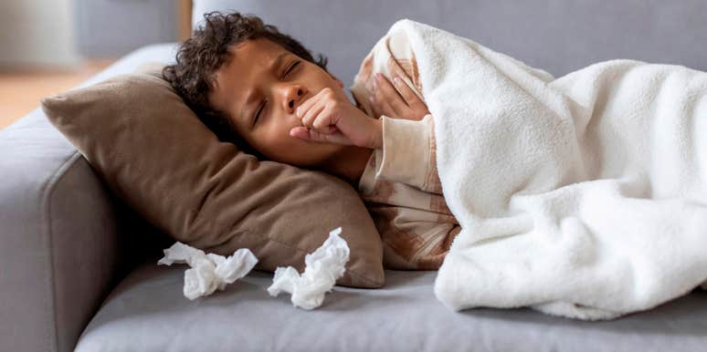 boy who is home from school because he's sick