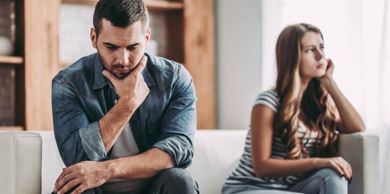 embarrassed man pouting