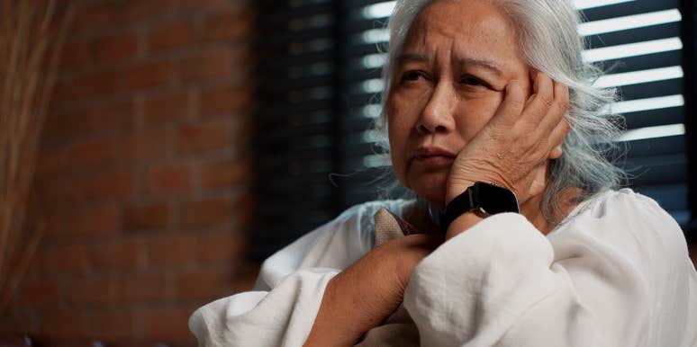 upset elderly woman who has to live as a fugitive because of her HOA