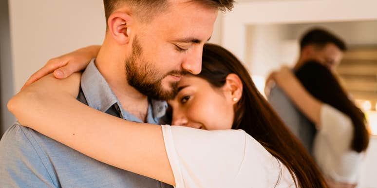 Warm extroverted partner gently hugging a quiet introvert showing the things extroverts who love introverts naturally understand about them.