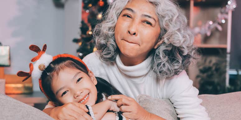 grandma hugging granddaughter on Christmas