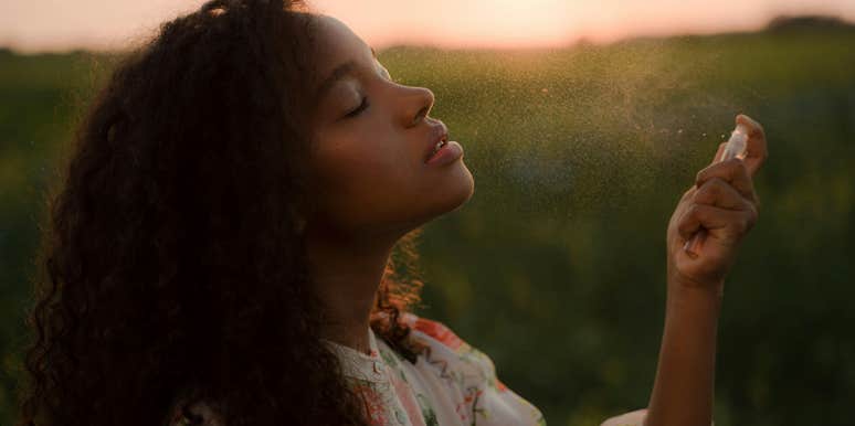 woman wearing perfume husband gifted