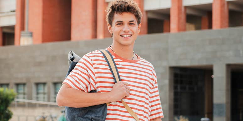 teenage boy smiling at school