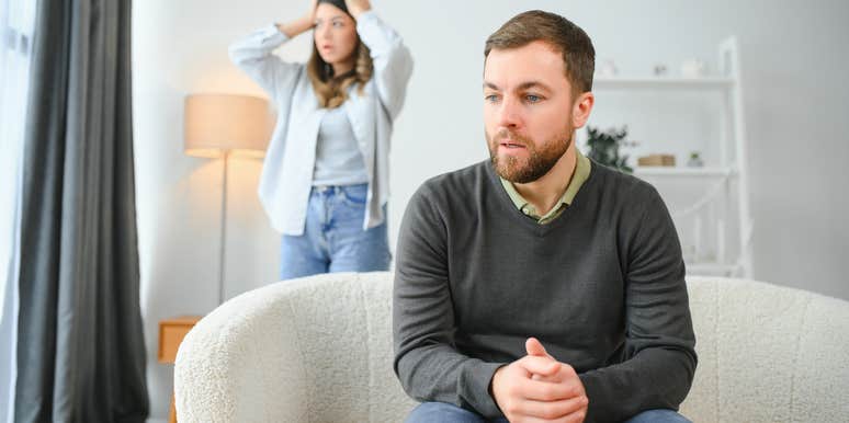 man and woman arguing about cost of wedding