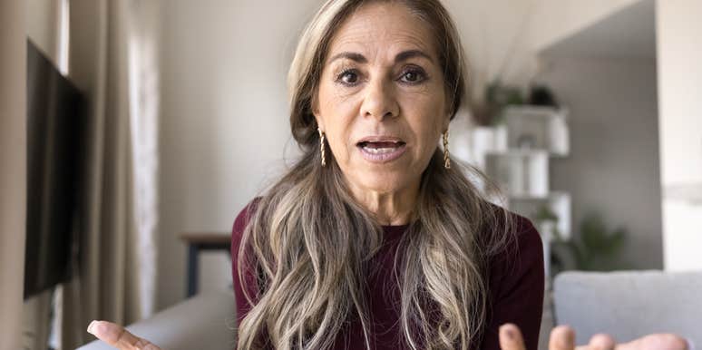 engaged woman talking to camera