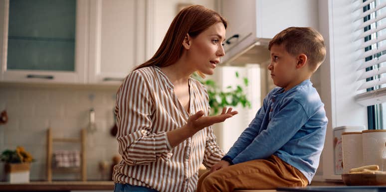 mom scolding her toddler
