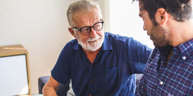 boomer dad talking to adult son