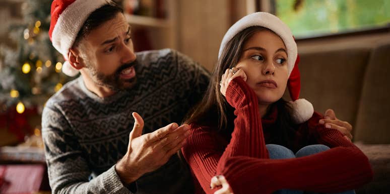 narcissistic husband yelling at upset wife during the holidays
